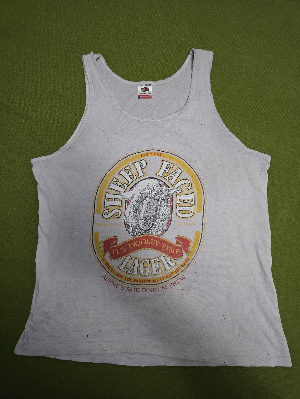 Vintage 80's  White Tank Top with Sheep Faced Lager Graphic